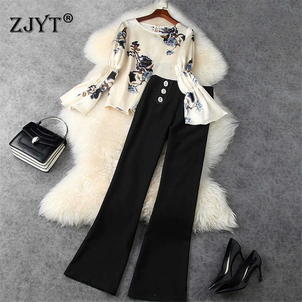 spring designers office lady two piece pants suit women elegant flare sleeve print shirt and high waist trousers set 210601, White
spring designers office lady two piece pants suit women elegant flare sleeve print shirt and high waist trousers set 210601, White