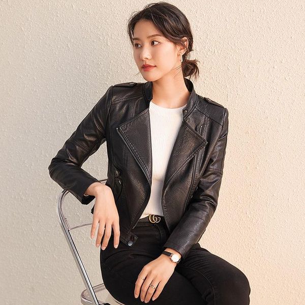 women's leather & faux 2021 autumn haining sheep coat short korean fashion small locomotive jacket, Black
women's leather & faux 2021 autumn haining sheep coat short korean fashion small locomotive jacket, Black