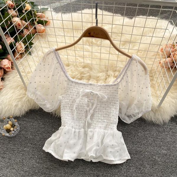 women's blouses & shirts summer style wear age reduction blouse female bubble sleeve short blusa wild sweet star print chiffon shirt kk, White
women's blouses & shirts summer style wear age reduction blouse female bubble sleeve short blusa wild sweet star print chiffon shirt kk, White
