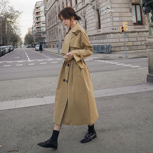 women's trench coats spring khaki female middle long section double breasted bandage windbreaker super classic style outerwear trj, Tan;black
women's trench coats spring khaki female middle long section double breasted bandage windbreaker super classic style outerwear trj, Tan;black