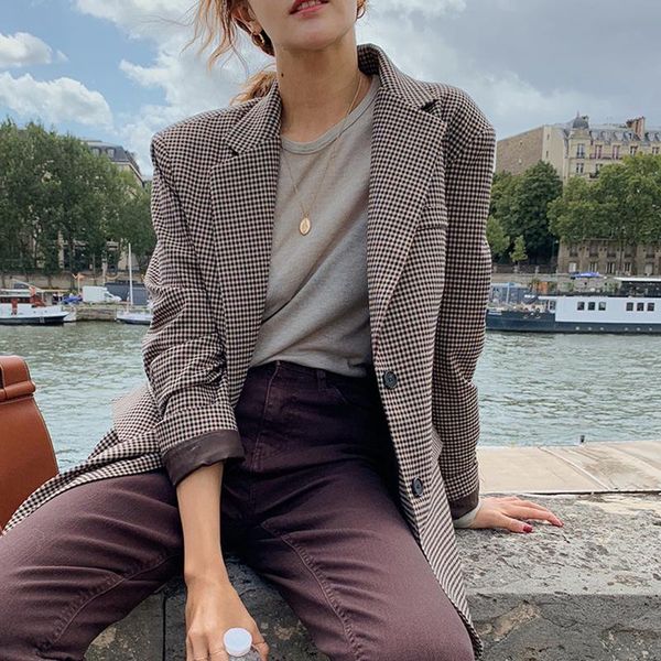 women's jackets zcsmll korean vintage style turn-down collar women jacket single-breasted loose mid-length long-sleeved blazer 2021 sau, Black;brown 
women's jackets zcsmll korean vintage style turn-down collar women jacket single-breasted loose mid-length long-sleeved blazer 2021 sau, Black;brown