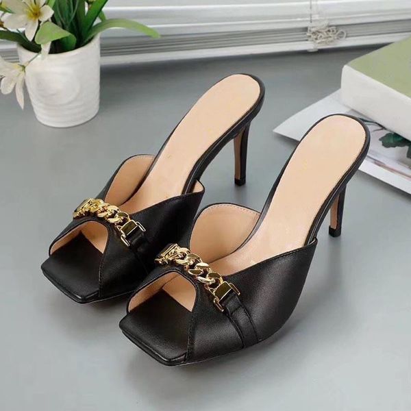 new pattern women's design slippers fish mouth open toe gold high heels summer sandals leather metal outfit xuan women's shoes ban, Black
new pattern women's design slippers fish mouth open toe gold high heels summer sandals leather metal outfit xuan women's shoes ban, Black