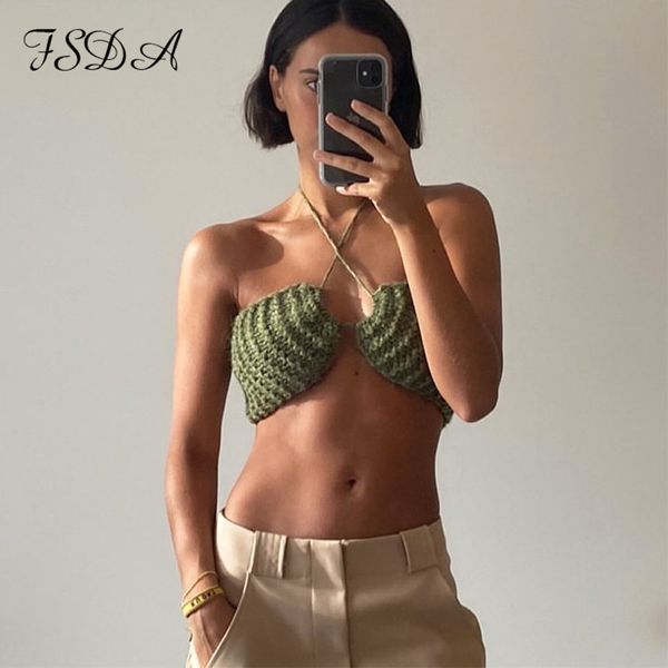 2021 knit summer halter neck crop women brown off shoulder backless bandage green tank party, Black;white
2021 knit summer halter neck crop women brown off shoulder backless bandage green tank party, Black;white