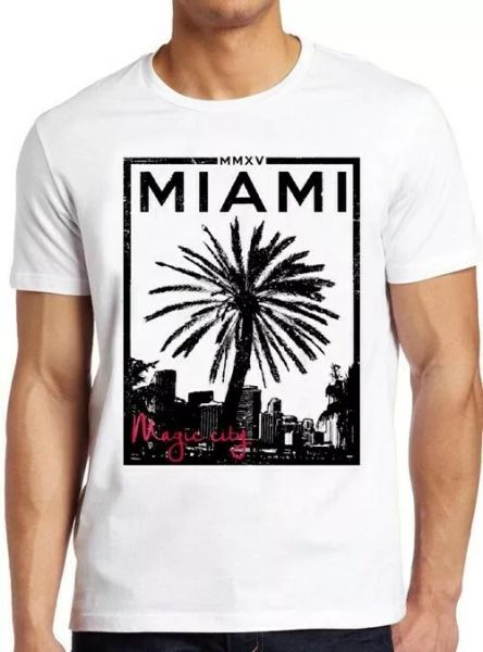 miami magic city beach poster vintage cool tee t shirt 4020, White;black 
miami magic city beach poster vintage cool tee t shirt 4020, White;black