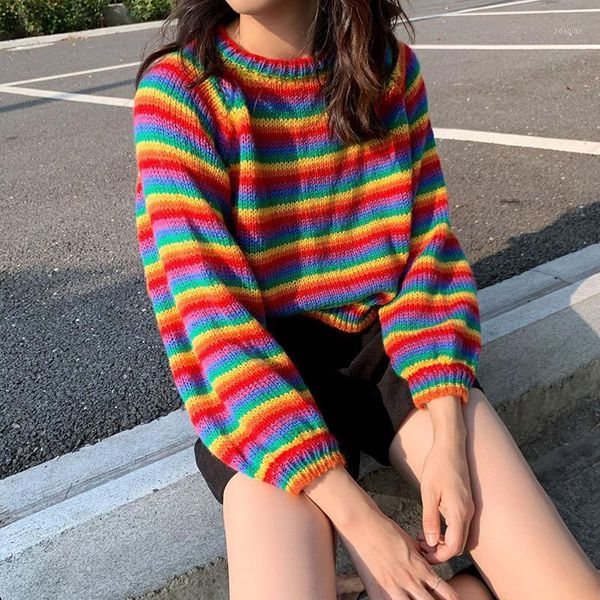 rainbow colorful stripe print women casual sweaters autumn fashion knitwear loose pullovers jumper pull femme streetwear sw08 women's, White;black
rainbow colorful stripe print women casual sweaters autumn fashion knitwear loose pullovers jumper pull femme streetwear sw08 women's, White;black