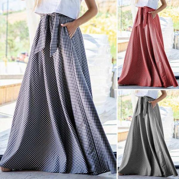 plaid print skirt celmia side zipper women high waist ruffles skirts vintage long loose pleated belted 7, Black 
plaid print skirt celmia side zipper women high waist ruffles skirts vintage long loose pleated belted 7, Black