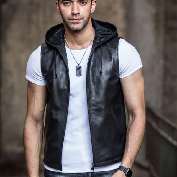 quality men high 100% real goat leather hoody vest zipper slim fit short biker sleeveless genuine jacket waistcoat men's vests, Black;white
quality men high 100% real goat leather hoody vest zipper slim fit short biker sleeveless genuine jacket waistcoat men's vests, Black;white