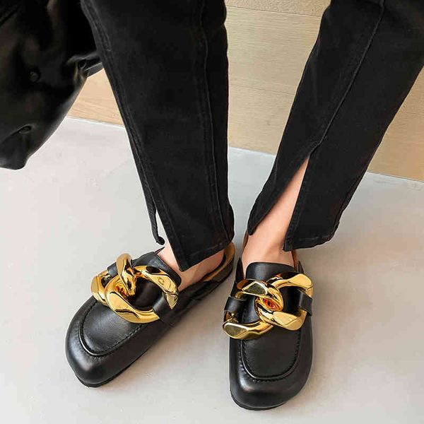 80% off store online cow leather brand design women slipper fashion big gold chain sandals shoes round toe slip on mules flat heel casual sl, Black
80% off store online cow leather brand design women slipper fashion big gold chain sandals shoes round toe slip on mules flat heel casual sl, Black