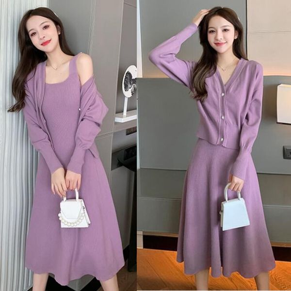 autumn spring korean women's knitted two piece set elegant long-sleeved cardigan + suspender dress set female 210525, White
autumn spring korean women's knitted two piece set elegant long-sleeved cardigan + suspender dress set female 210525, White