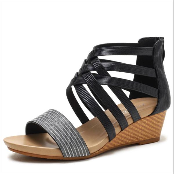 slope heel roman sandals female bohemian ethnic style retro open-toed holiday travel women's shoes xm031, Black
slope heel roman sandals female bohemian ethnic style retro open-toed holiday travel women's shoes xm031, Black