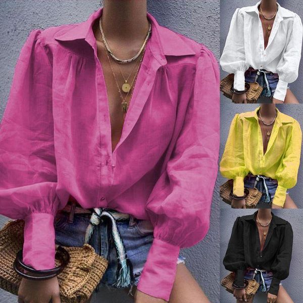 women's blouses & shirts women autumn puff long sleeve blouse lapel collar button up vintage shirt solid color office lady loose street, White
women's blouses & shirts women autumn puff long sleeve blouse lapel collar button up vintage shirt solid color office lady loose street, White