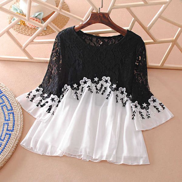 vanovich women's blouses and summer wild fashion ladies lace stitching hollow women clothing 210615, White
vanovich women's blouses and summer wild fashion ladies lace stitching hollow women clothing 210615, White