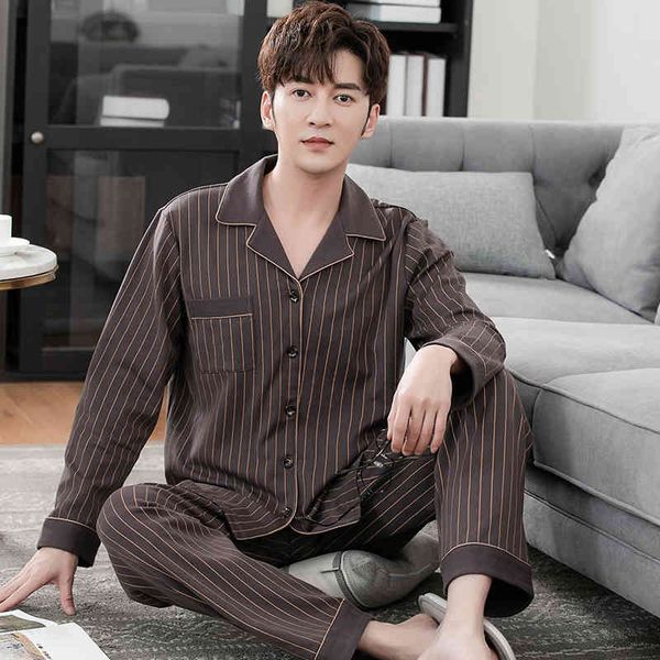 spring knitted cotton men sleepwear striped pajamas long sleeve turn-down collar cardigan homewear plus size 4xl male pyjama set, Black;brown
spring knitted cotton men sleepwear striped pajamas long sleeve turn-down collar cardigan homewear plus size 4xl male pyjama set, Black;brown