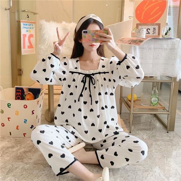 women's sleepwear 2021 pure cotton peach heart pajamas spring and autumn long sleeve square-neck suit sweet cute outerwear homewear, Black;red
women's sleepwear 2021 pure cotton peach heart pajamas spring and autumn long sleeve square-neck suit sweet cute outerwear homewear, Black;red