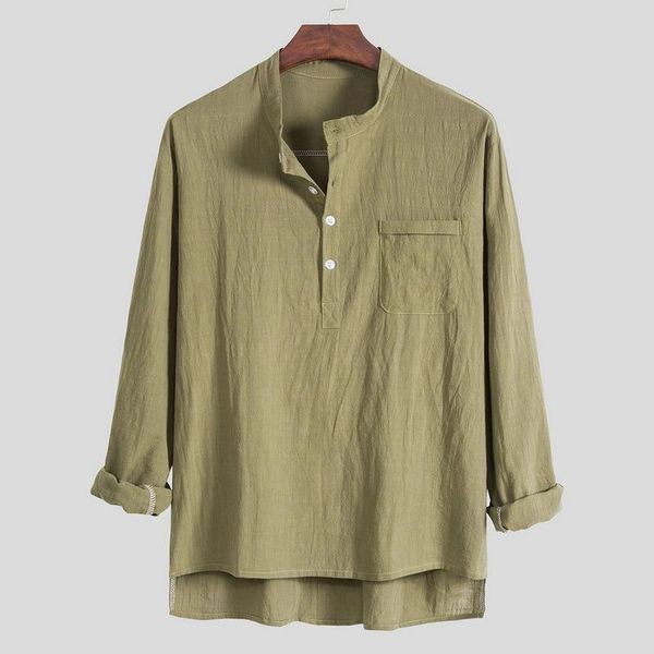 men's casual shirts shirt cotton solid color long sleeve blouse chic stand collar fashion handsome 2021 streetwear camisas, White;black
men's casual shirts shirt cotton solid color long sleeve blouse chic stand collar fashion handsome 2021 streetwear camisas, White;black