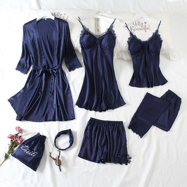 women's sleepwear 7pcs style pajamas set summer ladies pure color rayon nightgown thin sling nightdress chest pad same lace, Black;red
women's sleepwear 7pcs style pajamas set summer ladies pure color rayon nightgown thin sling nightdress chest pad same lace, Black;red