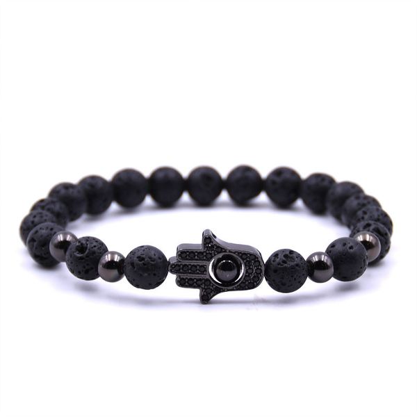 70% off 8mm volcanic stone bracelet with copper beads and zircon palm, Black 
70% off 8mm volcanic stone bracelet with copper beads and zircon palm, Black