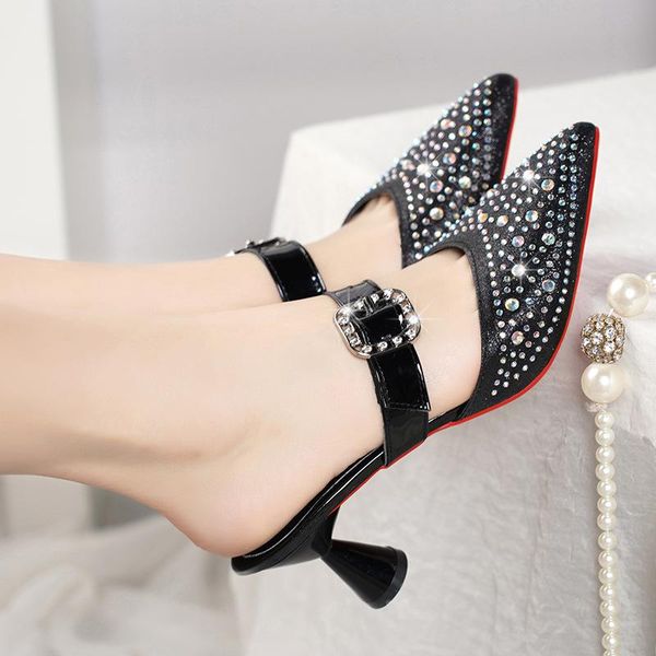 arrival women shoes slip-on pointed toe woman mid heels sandals fashion crystal slippers pumps, Black
arrival women shoes slip-on pointed toe woman mid heels sandals fashion crystal slippers pumps, Black