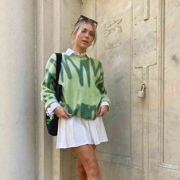 elegant women's sweater green striped print oversize pullovers women spring o-neck loose long sweaters streetwear outerwear 210419, White;black
elegant women's sweater green striped print oversize pullovers women spring o-neck loose long sweaters streetwear outerwear 210419, White;black