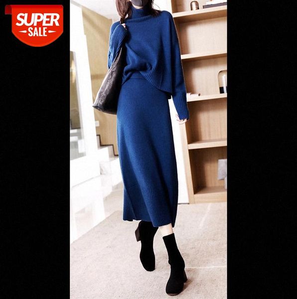 high-neck drop-shoulder sweater + a-shaped midi half-skirt knitting sleeve women's two-piece skirt #ep34, Black;gray
high-neck drop-shoulder sweater + a-shaped midi half-skirt knitting sleeve women's two-piece skirt #ep34, Black;gray