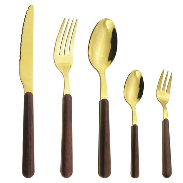 5pcs stainless steel dinnerware set flatware glossy gold wooden tableware western knife fork teaspoons cake cutleries sets
5pcs stainless steel dinnerware set flatware glossy gold wooden tableware western knife fork teaspoons cake cutleries sets