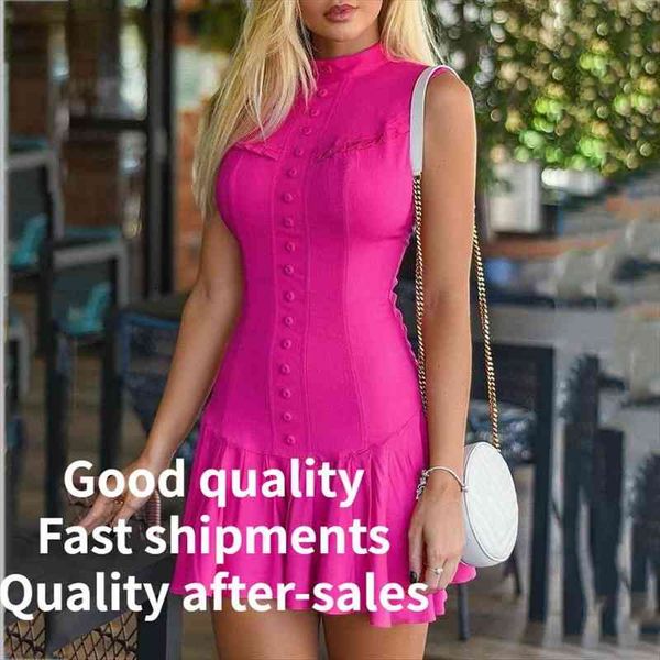 casual ruffle hem sleeveless women dress elegant stand collar mini summer swing pink, Black;gray
casual ruffle hem sleeveless women dress elegant stand collar mini summer swing pink, Black;gray