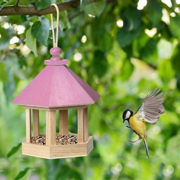 bird cages wooden house with hanging rope yard garden decoration pink bird's feeder small hexagon shaped roof
bird cages wooden house with hanging rope yard garden decoration pink bird's feeder small hexagon shaped roof