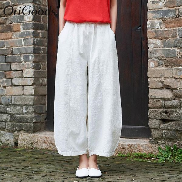 women's pants & capris origoods vintage ramie harem women 2021 summer elastic waist solid original white trousers b252, Black;white
women's pants & capris origoods vintage ramie harem women 2021 summer elastic waist solid original white trousers b252, Black;white