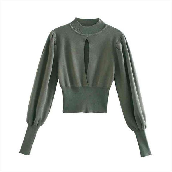 women fashion dark green chest hollow cuffs and hem tight sweater puff sleeve pullover chic top, White;black 
women fashion dark green chest hollow cuffs and hem tight sweater puff sleeve pullover chic top, White;black