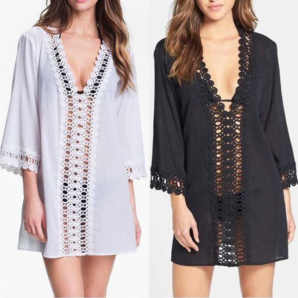 women's swimwear summer beachwear bikini cover up blouse hollowed out mini dress holiday beach sunscreen smock crochet, White;black
women's swimwear summer beachwear bikini cover up blouse hollowed out mini dress holiday beach sunscreen smock crochet, White;black