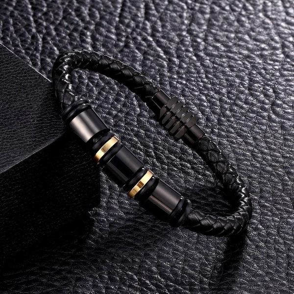 charm bracelets men's black genuine leather woven rope chain stainless steel magnetic buckle fashion jewerly bangle, Golden;silver
charm bracelets men's black genuine leather woven rope chain stainless steel magnetic buckle fashion jewerly bangle, Golden;silver
