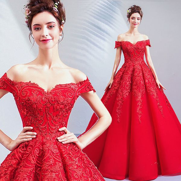red off-shoulder appliques ball gown wedding dress floor-length lace-up beads bride gowns for misses body princess dresses, White
red off-shoulder appliques ball gown wedding dress floor-length lace-up beads bride gowns for misses body princess dresses, White