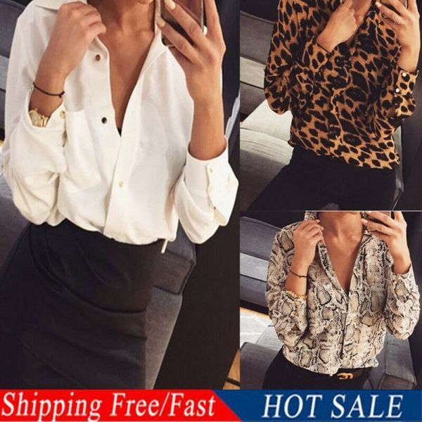 women leopard/snake skin printed blouse 2021 spring autumn long sleeve lapel button down casual loose stylish shirt women's blouses &, White
women leopard/snake skin printed blouse 2021 spring autumn long sleeve lapel button down casual loose stylish shirt women's blouses &, White