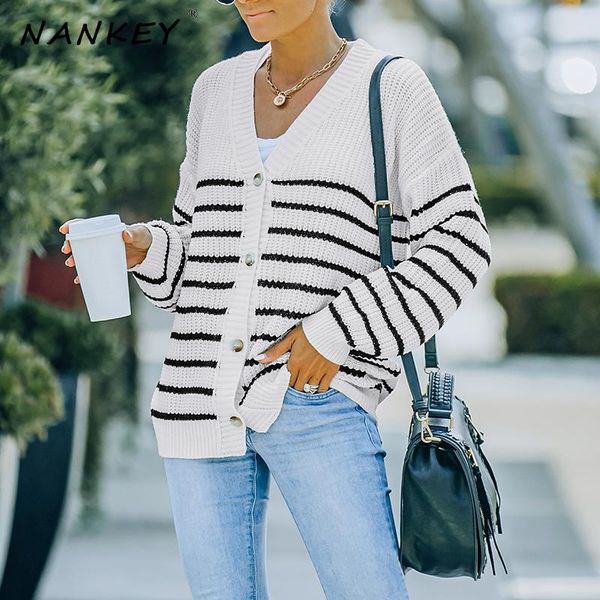 women's knits & tees nankey women autumn striped knitted cardigans sweater 2021 casual v neck long sleeve buttons loose coat fashion, White
women's knits & tees nankey women autumn striped knitted cardigans sweater 2021 casual v neck long sleeve buttons loose coat fashion, White