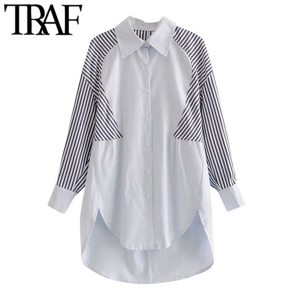 women fashion striped patchwork loose asymmetry blouses vintage long sleeve button-up female shirts chic 210507, White
women fashion striped patchwork loose asymmetry blouses vintage long sleeve button-up female shirts chic 210507, White