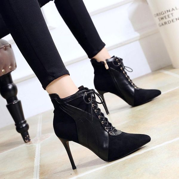 boots retro short 2021 winter korean fashion ankle boot pointed high heels stiletto wild lace-up women's, Black
boots retro short 2021 winter korean fashion ankle boot pointed high heels stiletto wild lace-up women's, Black