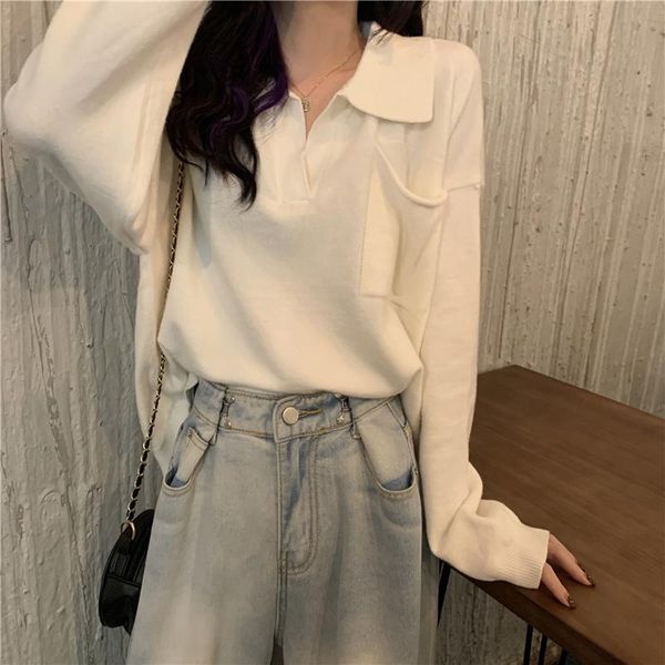 women's sweaters solid knitted sweater women turn down collar casual loose long sleeve knitwear jumpers spring autumn pullovers vintage, White;black
women's sweaters solid knitted sweater women turn down collar casual loose long sleeve knitwear jumpers spring autumn pullovers vintage, White;black