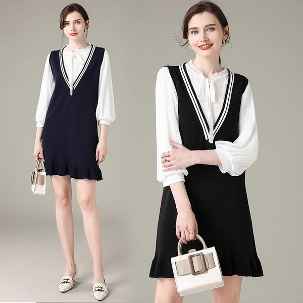 autumn elegant women two pieces set dress white lantern sleeve shirt+knitted mini fashion ladies two-piece casual dresses, Black;gray
autumn elegant women two pieces set dress white lantern sleeve shirt+knitted mini fashion ladies two-piece casual dresses, Black;gray