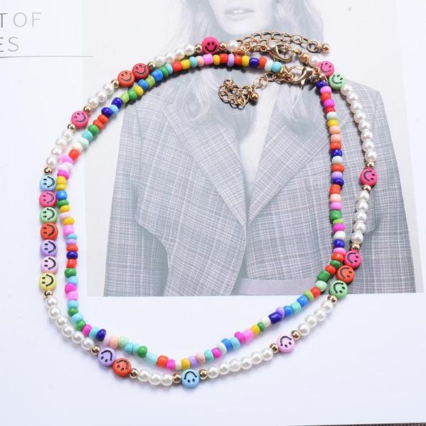 chokers bohemia handmade rainbow beads pearl double layer necklace trendy korean smlie face choker for women summer party jewelry gifts, Golden;silver
chokers bohemia handmade rainbow beads pearl double layer necklace trendy korean smlie face choker for women summer party jewelry gifts, Golden;silver