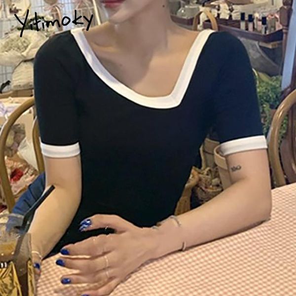 yitimoky t-shirts women contrase color short sleeve irregular neckline tees elastic clothes 2021 summer korean shirts black women's t-s, White
yitimoky t-shirts women contrase color short sleeve irregular neckline tees elastic clothes 2021 summer korean shirts black women's t-s, White