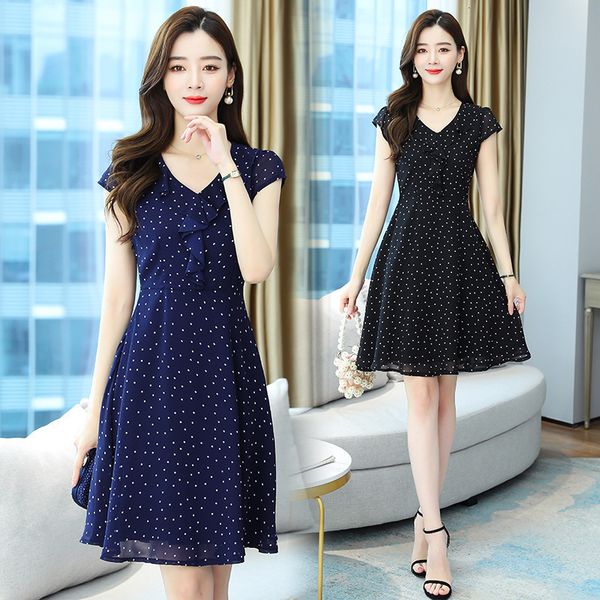 dresses fashion wave point chiffon dress 2021 new v-neck short sleeve ruffle skirt women's summer, Black;gray
dresses fashion wave point chiffon dress 2021 new v-neck short sleeve ruffle skirt women's summer, Black;gray