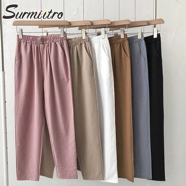 surmiitro casual cotton pants women spring summer korean style ankle length female pants high elastic waist trousers 210712, Black;white
surmiitro casual cotton pants women spring summer korean style ankle length female pants high elastic waist trousers 210712, Black;white