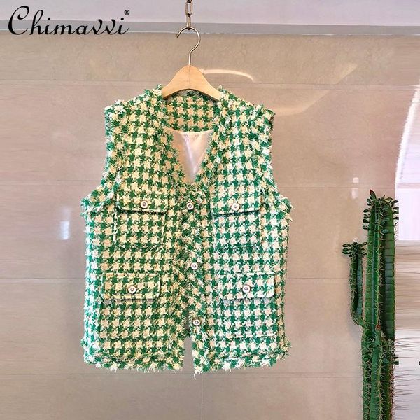 women's vests elegant vest for women 2021 autumn and winter korean fashion tweed green plaid cardigan high street simple jacket, Black;white
women's vests elegant vest for women 2021 autumn and winter korean fashion tweed green plaid cardigan high street simple jacket, Black;white