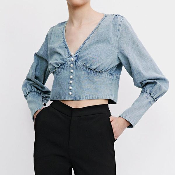 women's spring shirt goddess fan temperament v-neck retro-breasted slim long puff sleeve blouses & shirts, White
women's spring shirt goddess fan temperament v-neck retro-breasted slim long puff sleeve blouses & shirts, White