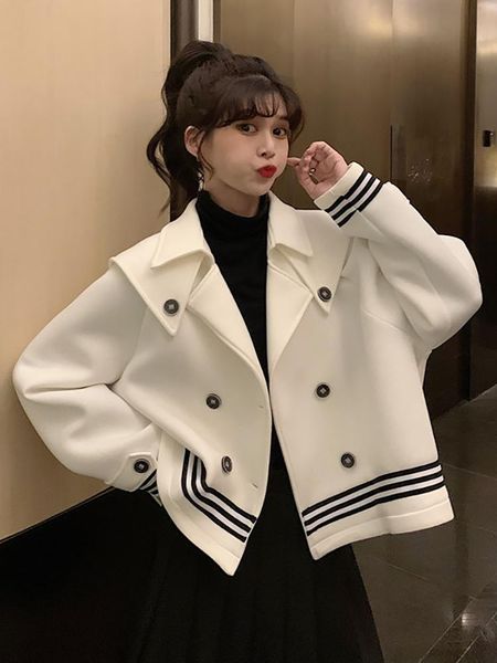 autumn school style design double breasted cotton loose long sleeve jacket women's wear jackets, Black;brown
autumn school style design double breasted cotton loose long sleeve jacket women's wear jackets, Black;brown