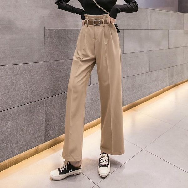 women's pants & capris 2021 vintage with belt women casual wide leg autumn winter straight pockets pleated ankle-length trousers, Black;white
women's pants & capris 2021 vintage with belt women casual wide leg autumn winter straight pockets pleated ankle-length trousers, Black;white