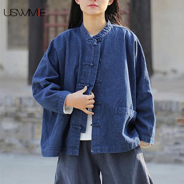 women's jackets 2021 autumn womens retro style denim chinese button single breasted solid color long sleeve cowboy plus size women, Black;brown
women's jackets 2021 autumn womens retro style denim chinese button single breasted solid color long sleeve cowboy plus size women, Black;brown