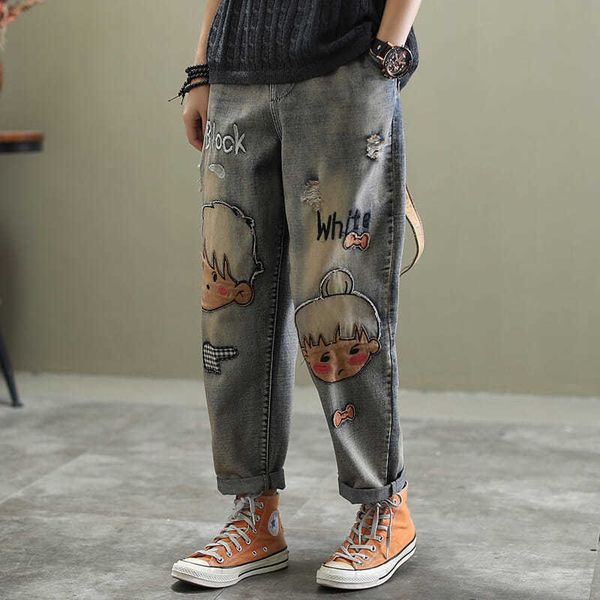 jeans spring female fashions loose cotton vintage denim harem elastic waistband from cartoon embroidery s651, Blue
jeans spring female fashions loose cotton vintage denim harem elastic waistband from cartoon embroidery s651, Blue