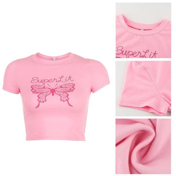 women's tanks & camis women summer slim short sleeve t-shirts pink butterflies print crop girls t-shirt, White
women's tanks & camis women summer slim short sleeve t-shirts pink butterflies print crop girls t-shirt, White