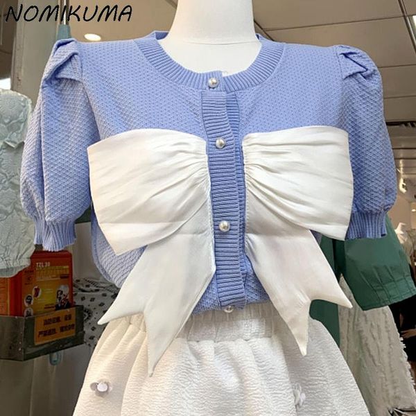 women's knits & tees nomikuma sweet hit color bowknot knitted short sleeve cardigan 2021 single breasted o-neck sweater korean slim kni, White
women's knits & tees nomikuma sweet hit color bowknot knitted short sleeve cardigan 2021 single breasted o-neck sweater korean slim kni, White